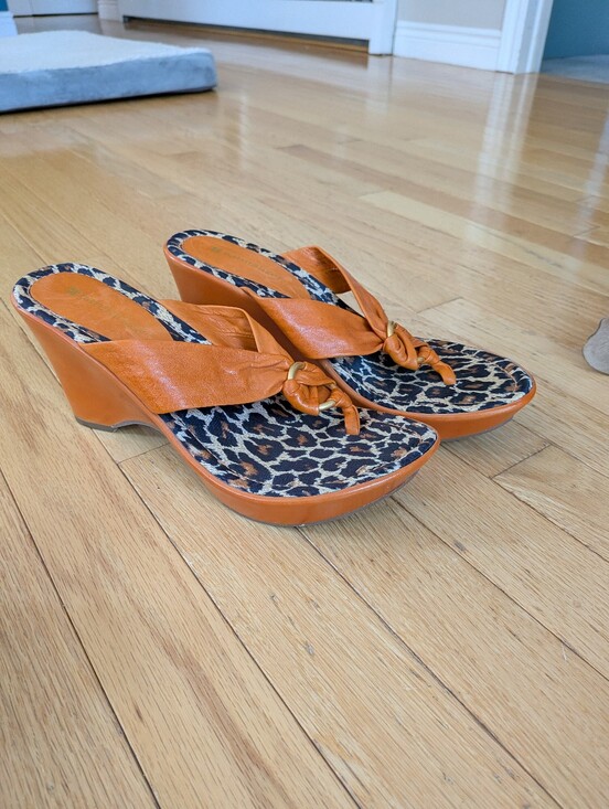 Naturalizer Shoes - Naturalizer Lusie Orange Leather Leopard Print Wedge Sandals Size 8M